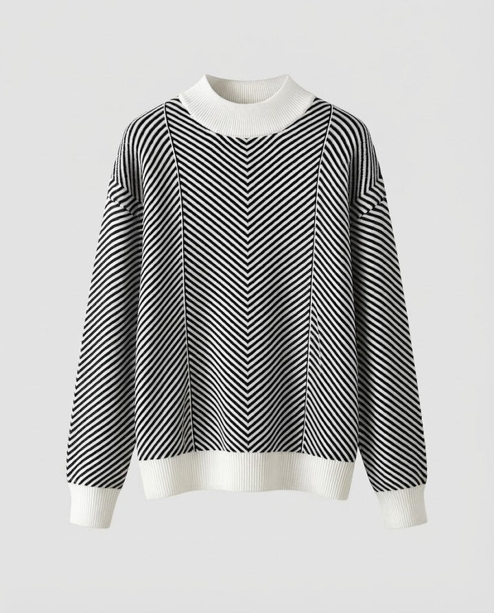Women's fine-knit pullover with chevron stripes and light mock neck Mune Fashion