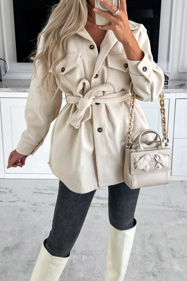 Mune | Lacing Solid Color Bag Button Placket Long Sleeve Jacket