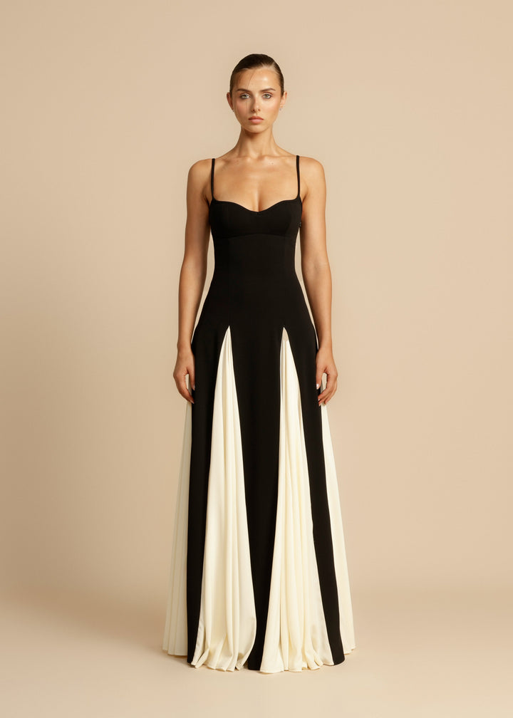 Spaghetti strap color block swing maxi dress