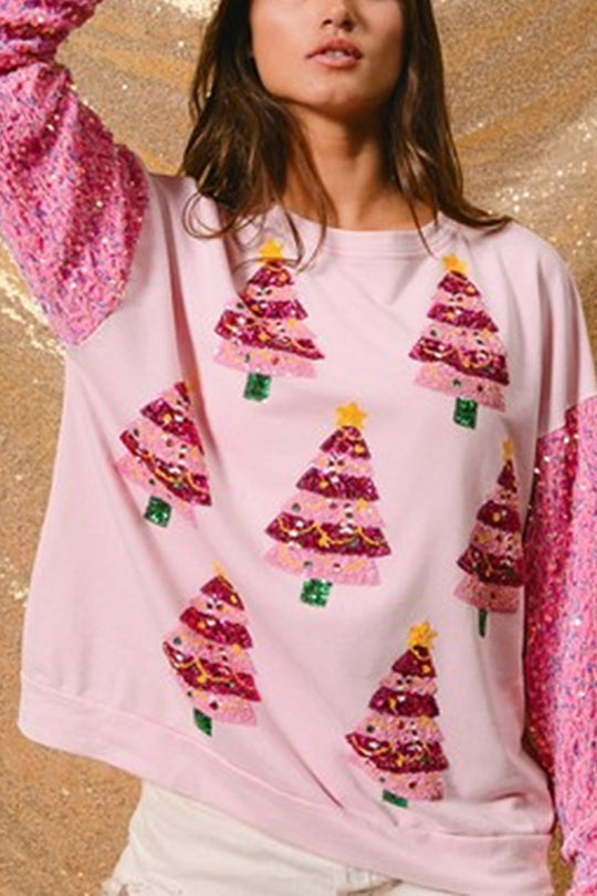 Mune | Christmas Casual Loose Round Neck Sequin Sleeve Sweatshirt