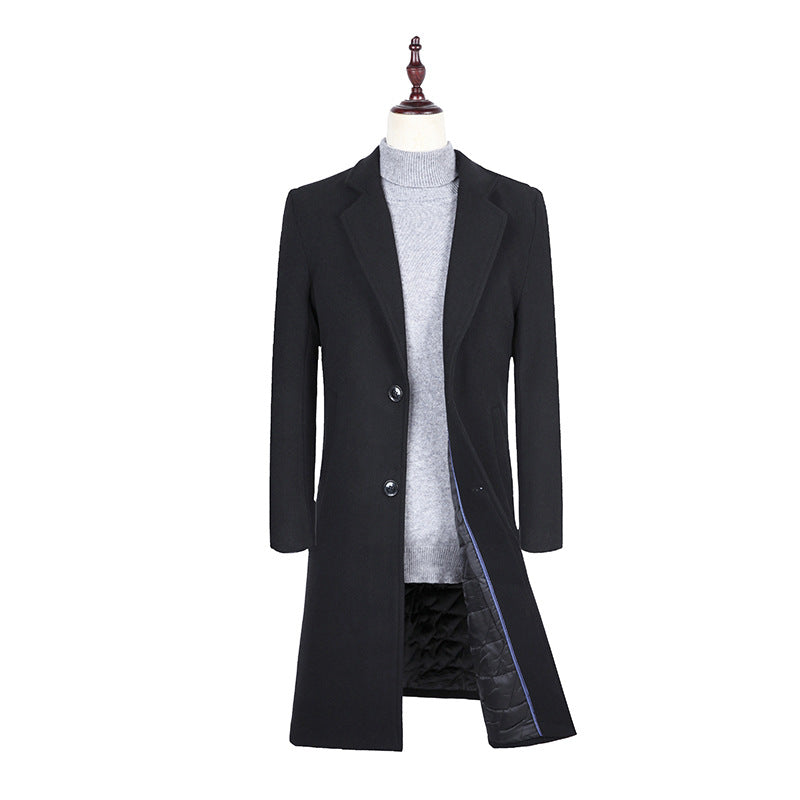 Men's Elegant Single-Breasted Wool Blend Coat with Quilted Lining Mune Fashion