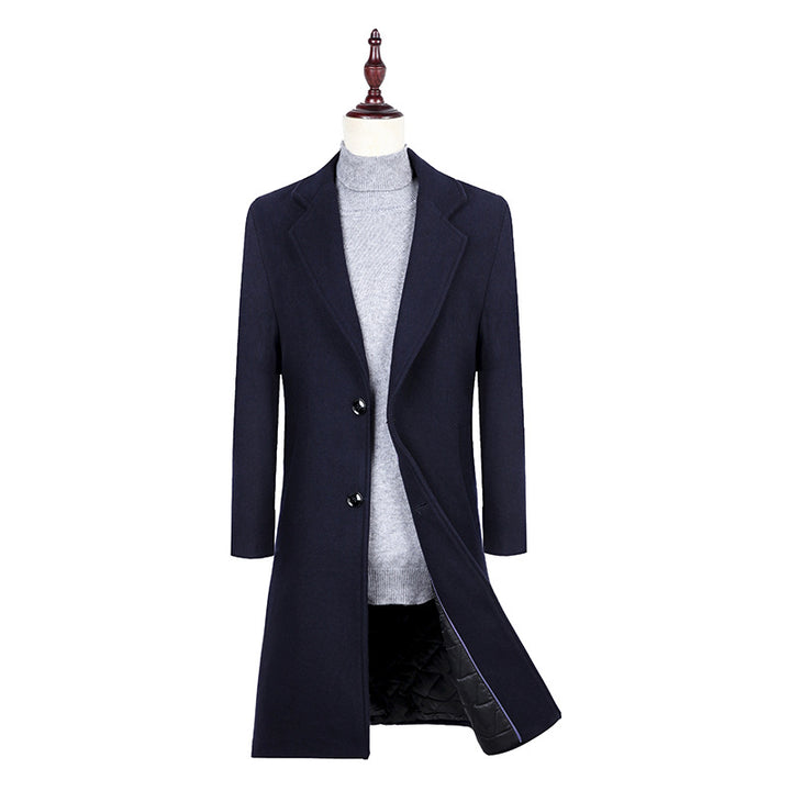 Men's Single-Breasted Wool Blend Coat with Quilted Thermal Lining and Lapel Collar Mune Fashion