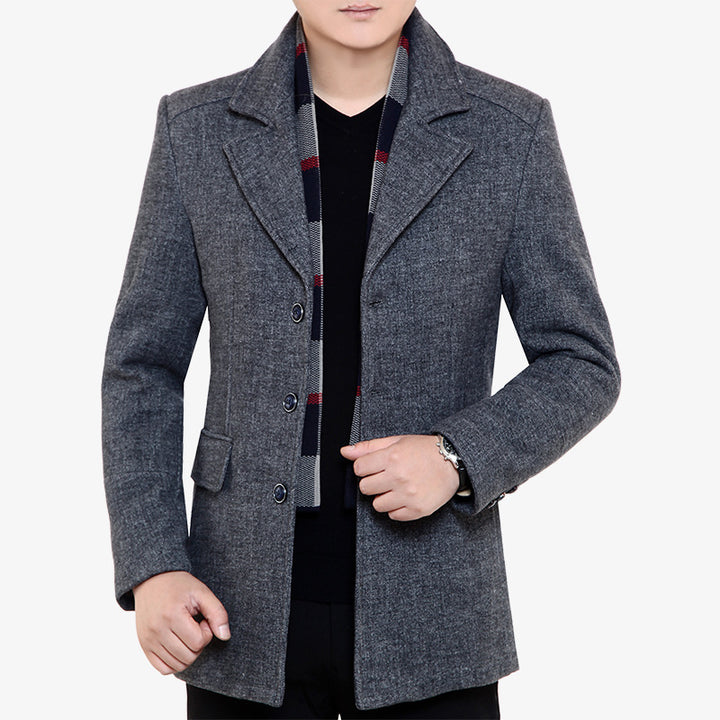 Men's Slim-Fit Wool Blend Short Coat with Fine Texture and Flap Pockets Mune Fashion