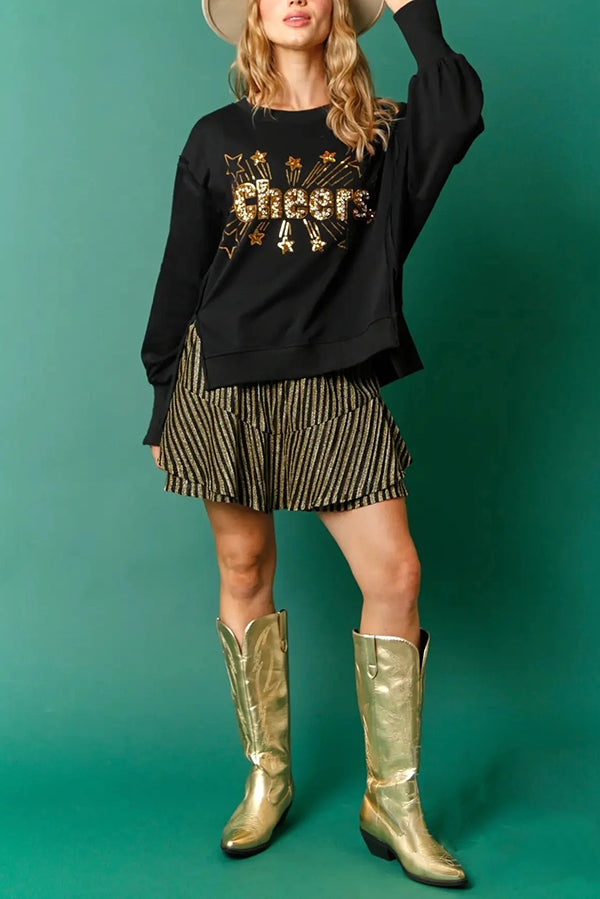 Mune | Christmas Sequins Casual Round Neck Long Sleeve Sweatshirt
