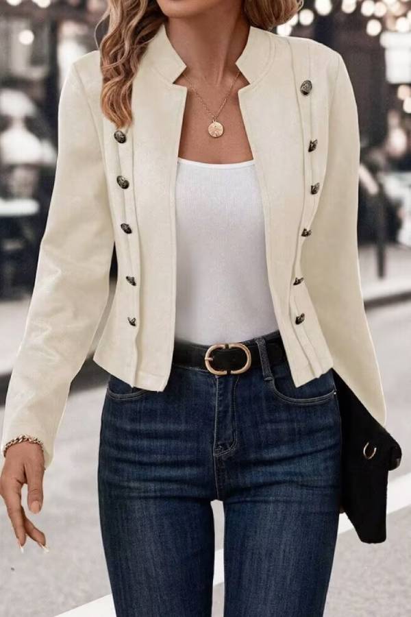 Mune | Collar Open Front Button Decor Jacket