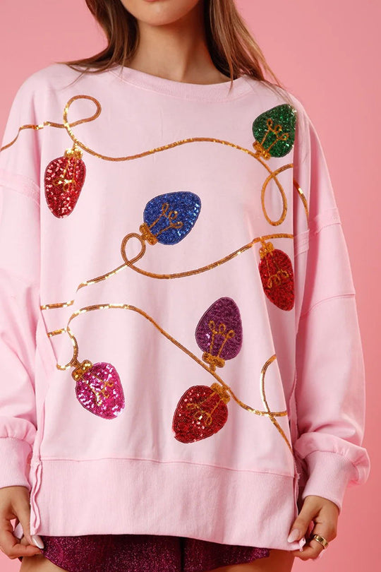 Mune | Christmas Lights Sequins Slit Pullover Sweatshirt