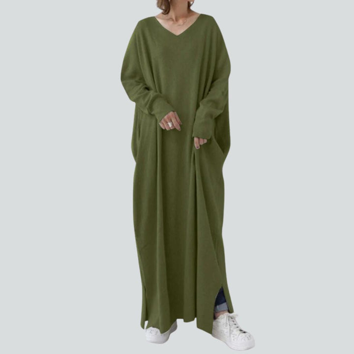 Mune | Maxi Dress In Knit With V-Neck And Long Sleeves In Loose Fit