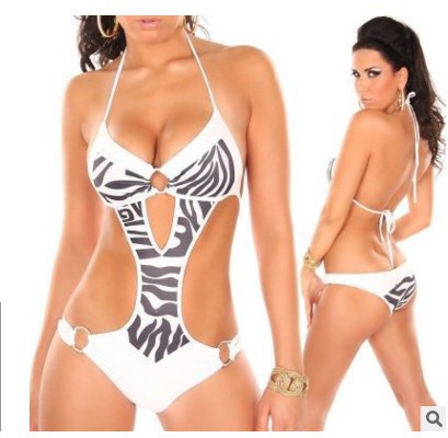 Women's One-Piece Swimsuit with Exciting Cut-Outs and Zebra Design Mune Fashion