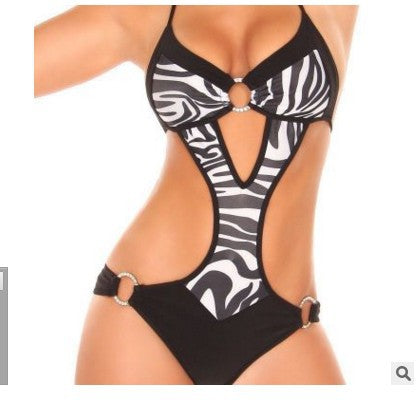 Women's One-Piece Swimsuit with Exciting Cut-Outs and Zebra Design Mune Fashion