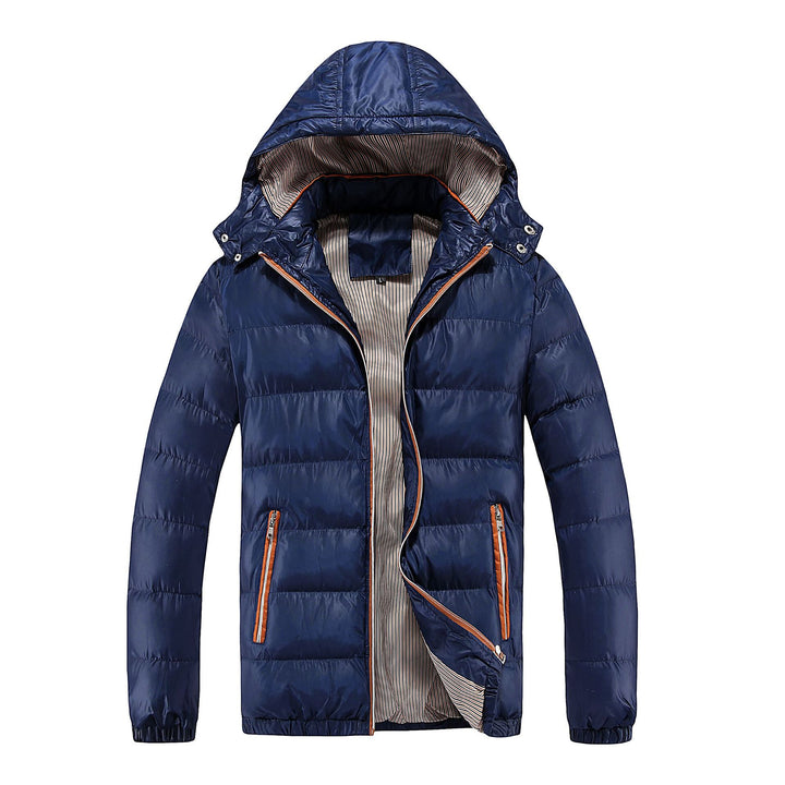 Men's quilted hooded jacket with shiny nylon look and contrasting zippers Mune Fashion