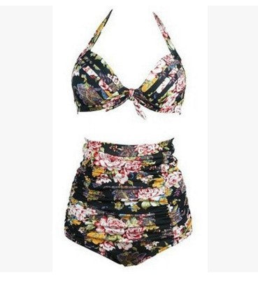Ladies high-waisted bikini set with floral design and ruffles Mune Fashion