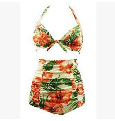 Ladies high-waisted bikini set with floral design and ruffles Mune Fashion