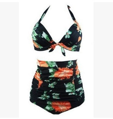 Ladies high-waisted bikini set with floral design and ruffles Mune Fashion