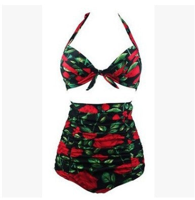 Ladies high-waisted bikini set with floral design and ruffles Mune Fashion