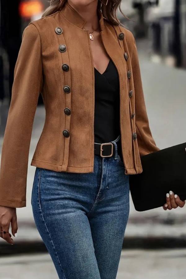 Mune | Collar Open Front Button Decor Jacket