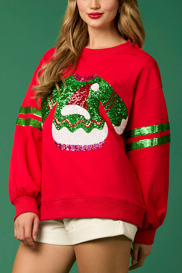 Mune | Christmas Sequin Crew Neck Casual Sweatshirt