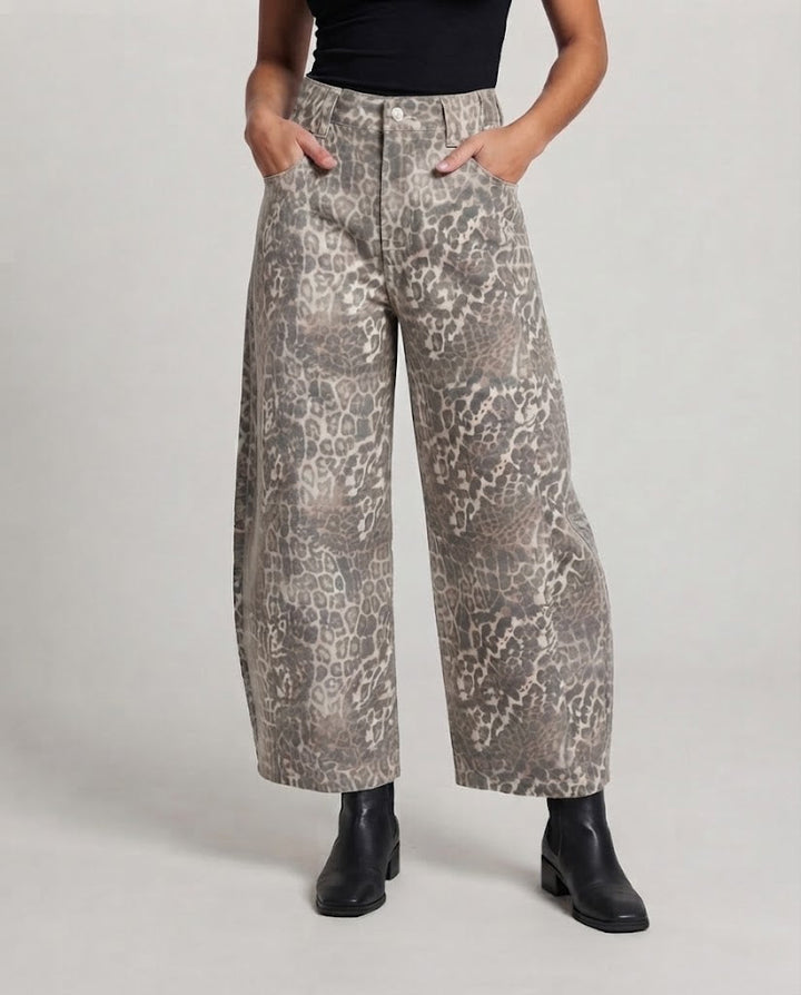 Women's wide palazzo pants with leopard pattern and casual baggy cut Mune Fashion