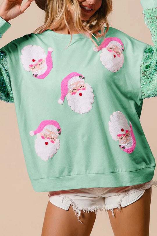 Mune | Christmas Casual Loose Round Neck Sequin Sleeve Sweatshirt