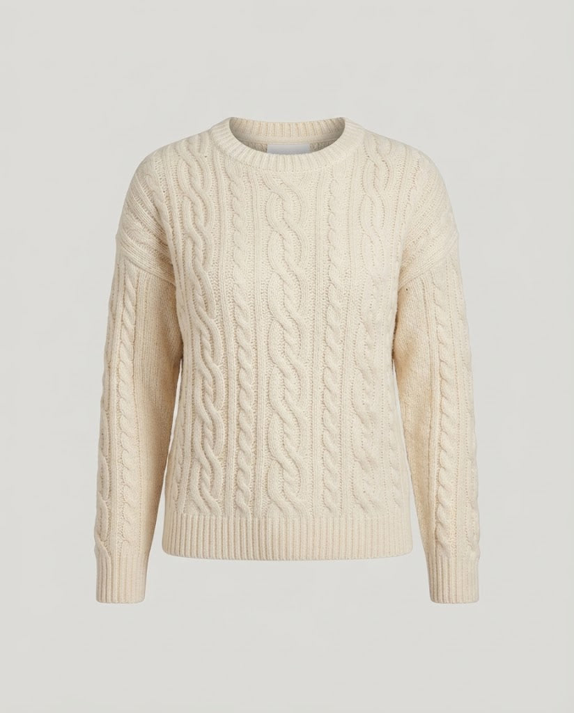 Women chunky knit sweater with cable pattern, oversized cut and round neck Mune Fashion