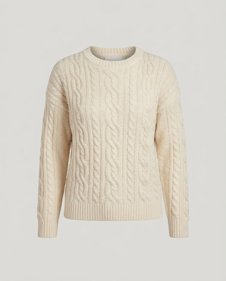 Women chunky knit sweater with cable pattern, oversized cut and round neck Mune Fashion