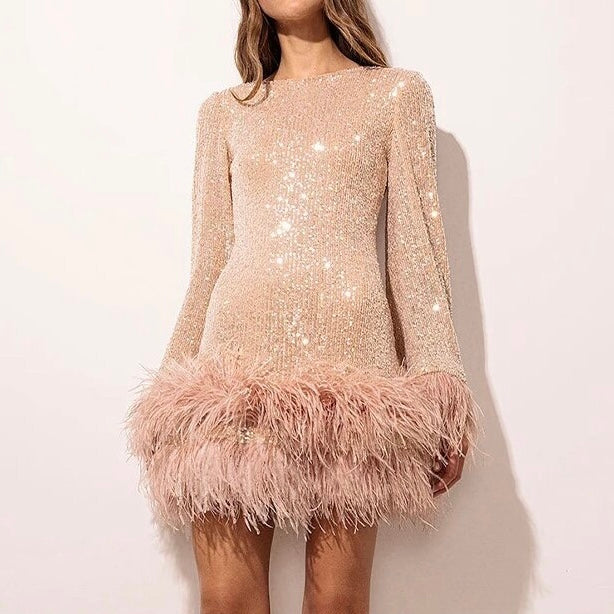 Mune | Glamour Dress with Sequins and Feathers