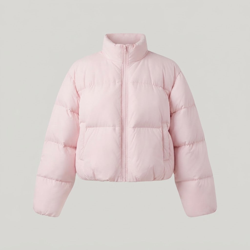 Women's Short Quilted Puffer Jacket with Stand-Up Collar and Cropped Silhouette Mune Fashion