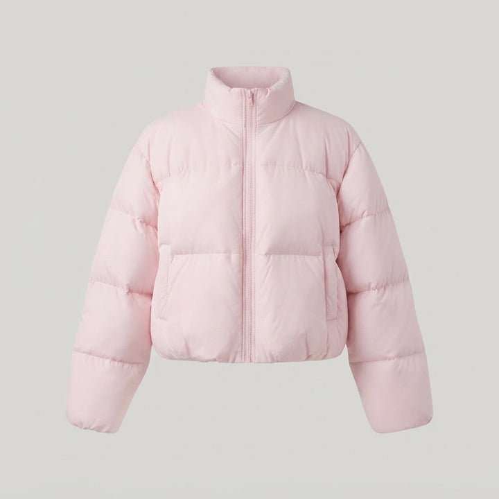 Women's Short Quilted Puffer Jacket with Stand-Up Collar and Cropped Silhouette Mune Fashion