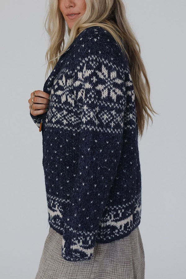 Mune | Christmas Snowflake Moose Zip Long Sleeve Sweater