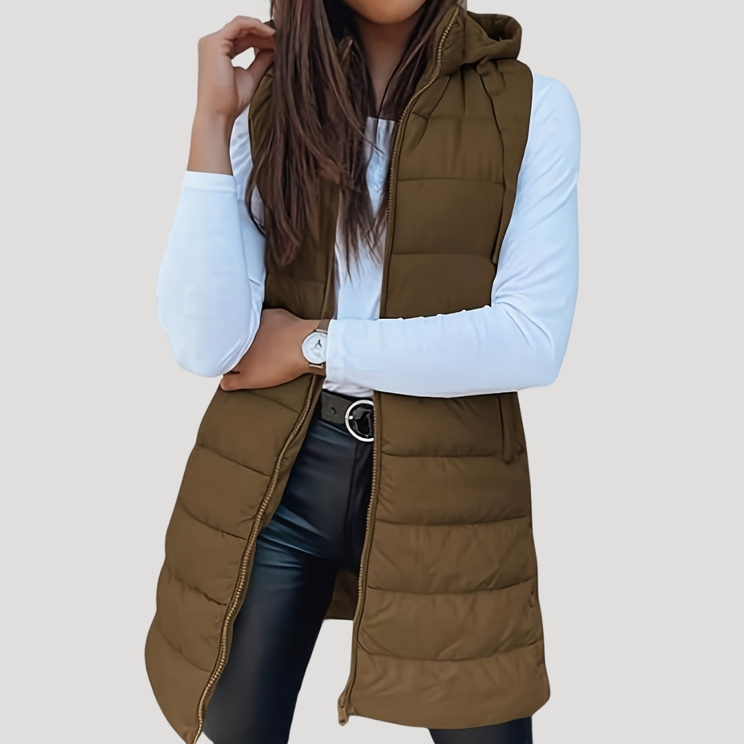 Mune | Women's long gilet with hood padded winter puffer