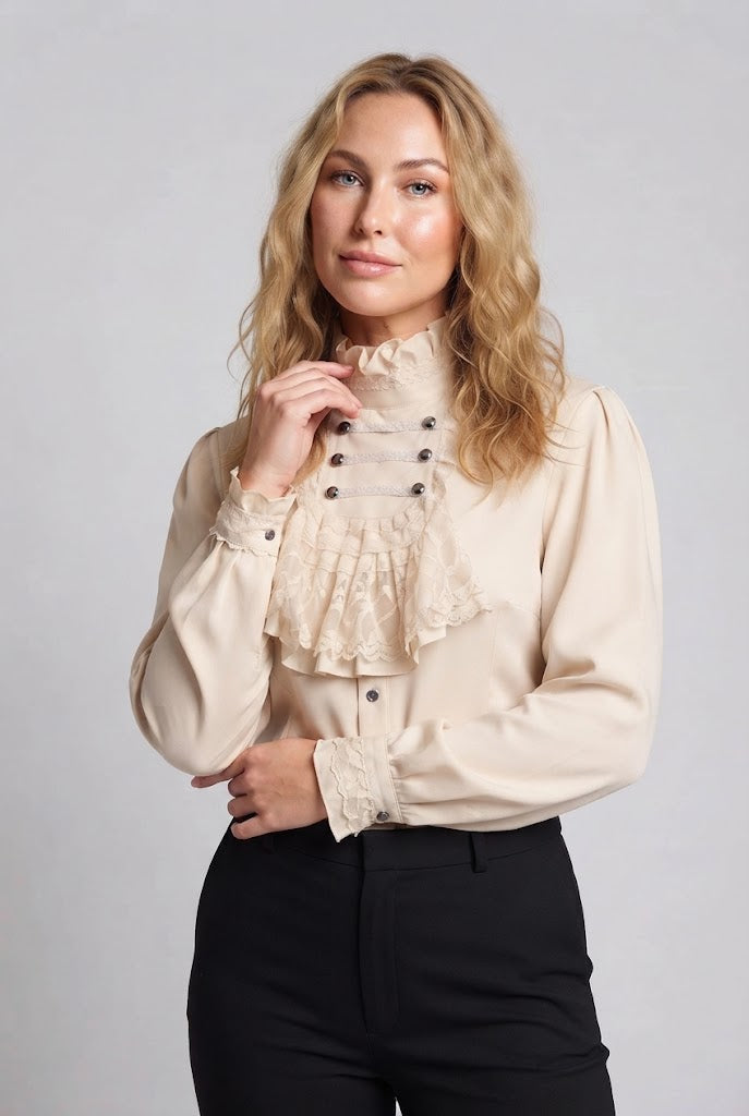 Women's Elegant Ruffle Blouse with High-Quality Lace and Tailored Cut Mune Fashion