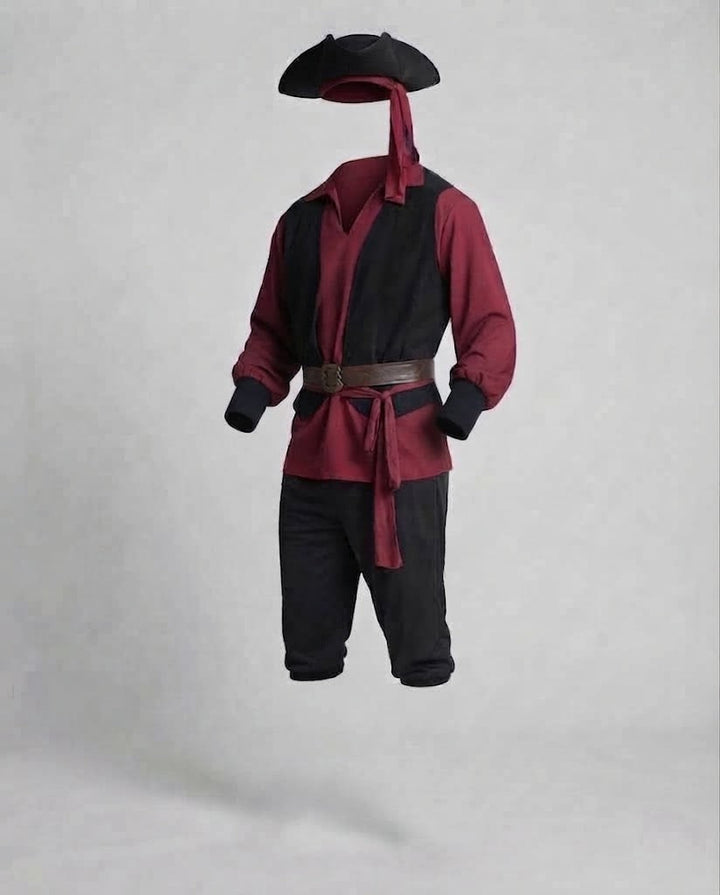 Men's pirate costume with historical top and detailed Glam fashion belt Glam fashion