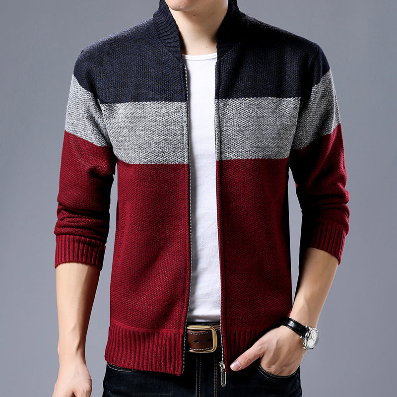 Men's knitted zip jacket with block stripes, stand-up collar and ribbed cuffs Mune Fashion