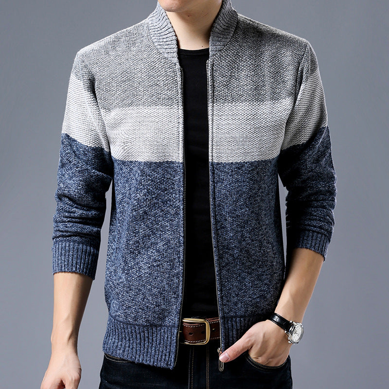 Men's knitted zip jacket with block stripes, stand-up collar and ribbed cuffs Mune Fashion