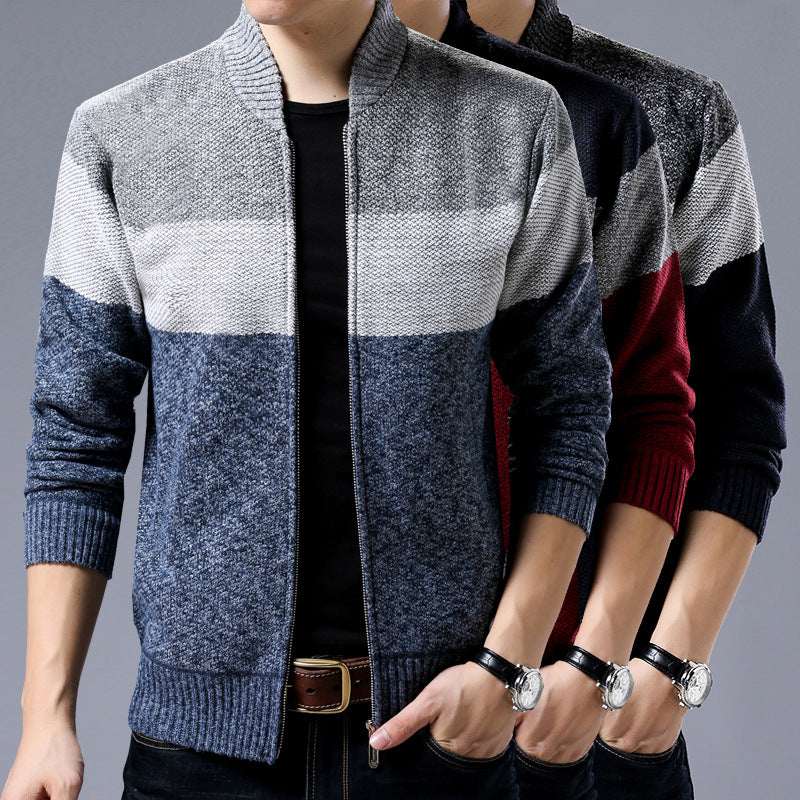 Men's knitted zip jacket with block stripes, stand-up collar and ribbed cuffs Mune Fashion