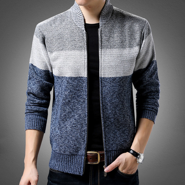 Men's knitted zip jacket with block stripes, stand-up collar and ribbed cuffs Mune Fashion