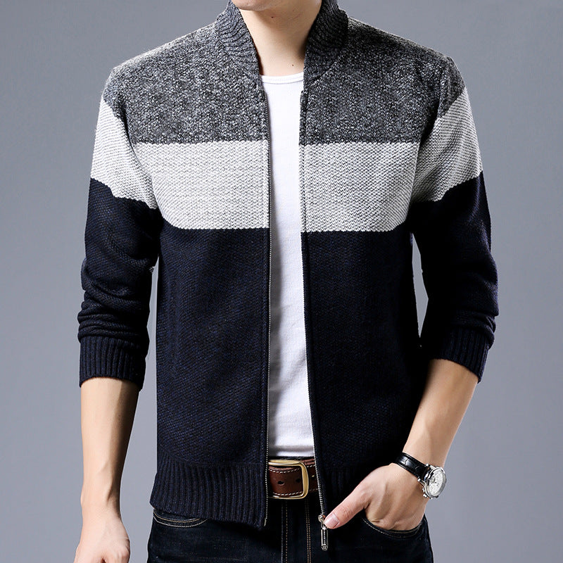 Men's knitted zip jacket with block stripes, stand-up collar and ribbed cuffs Mune Fashion