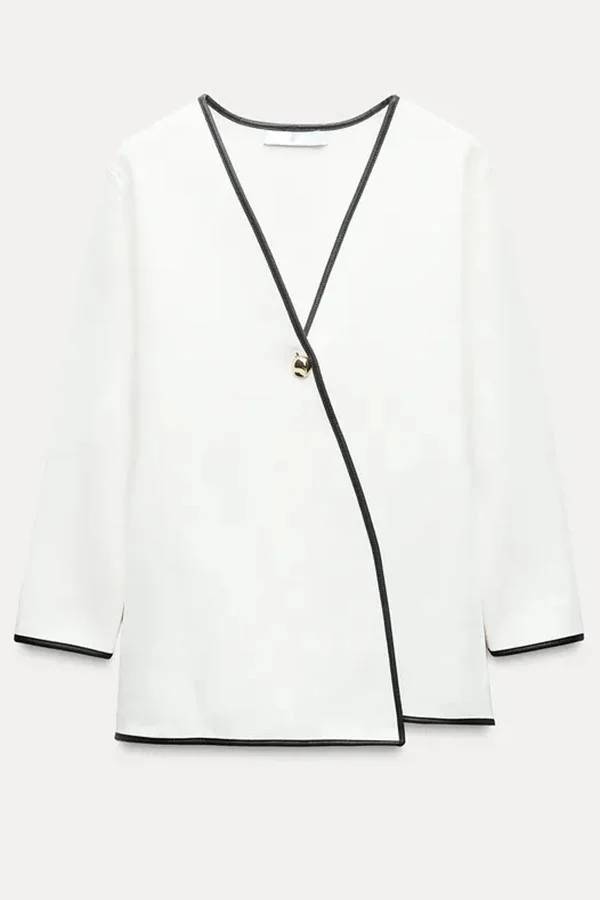 Mune | My Chances Contrast Trim Gold Button Long Sleeve Loose Jacket