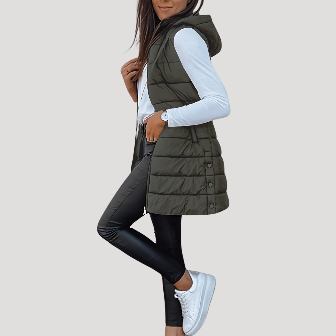 Mune | Women's long gilet with hood padded winter puffer