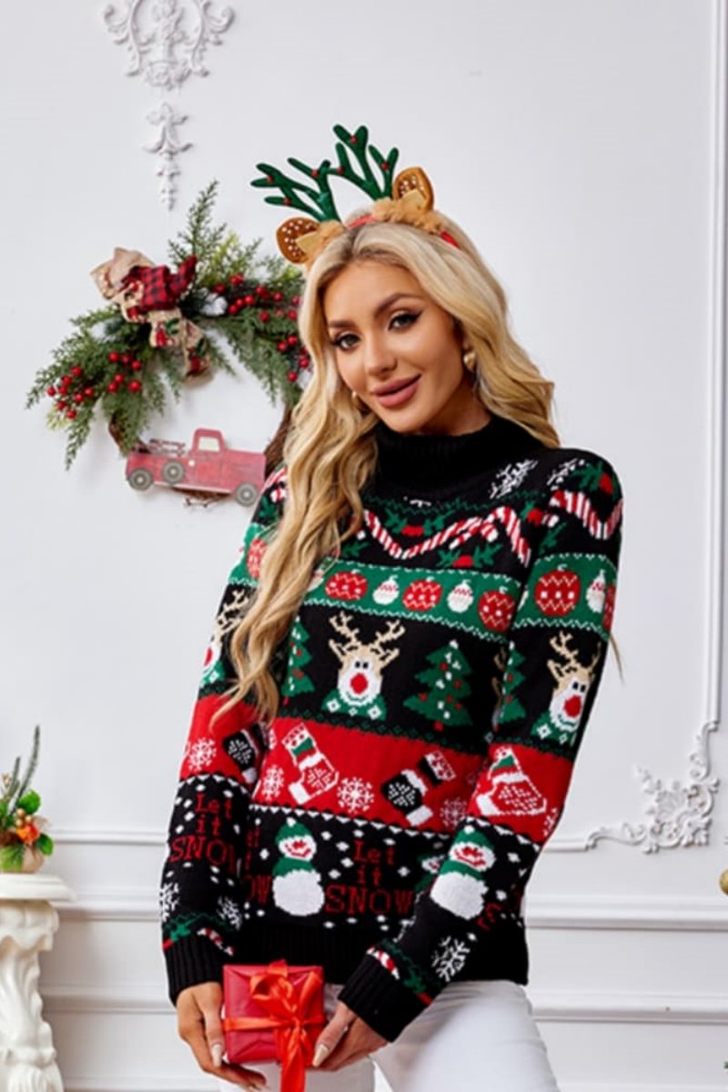 Mune | High Neck Christmas Snowman Embroidery Sweater