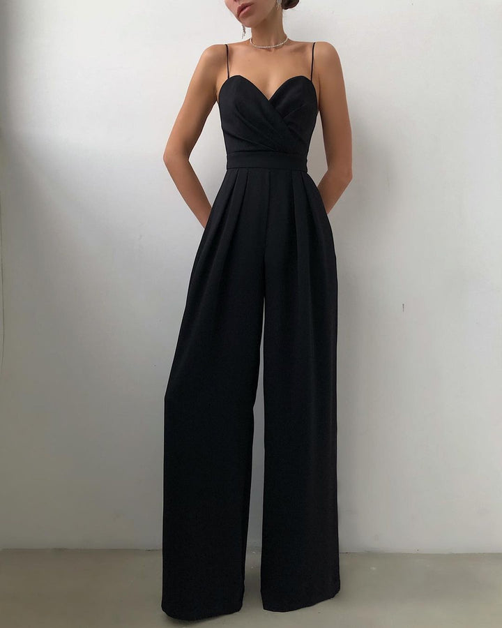 Jumpsuit with straight leg and high waist and spaghetti straps