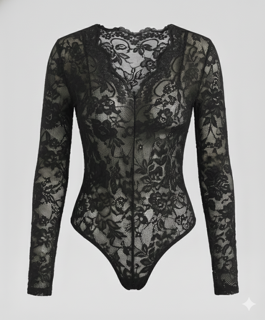 Women's Lace Bodysuit Long Sleeve V-Neck | Mune Fashion