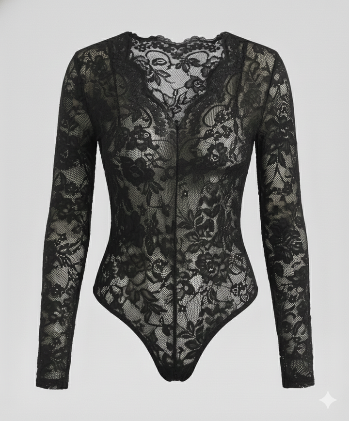 Women's Lace Bodysuit Long Sleeve V-Neck | Mune Fashion