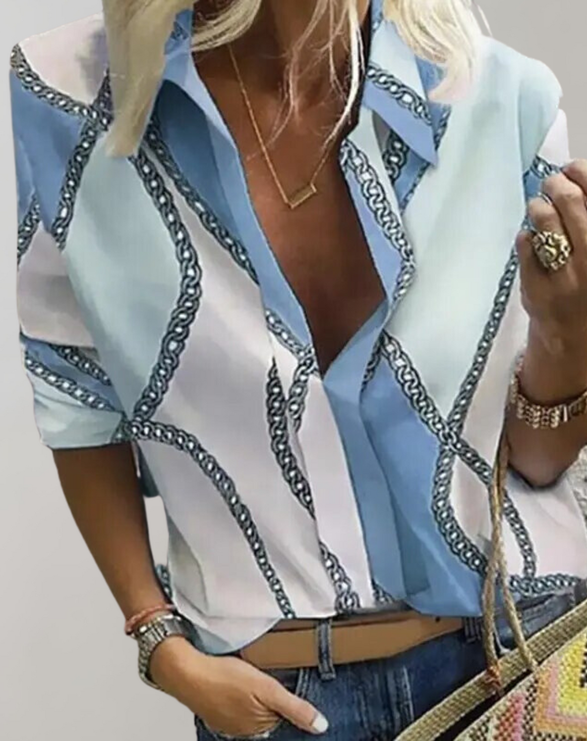 Mune | Silk Blouse with Chain Pattern for Women