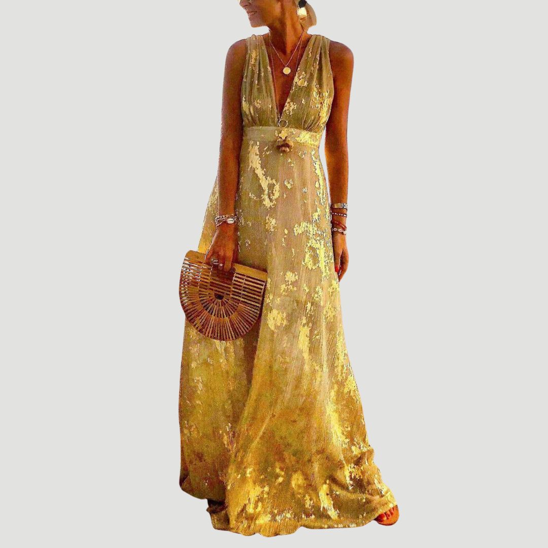 Flowing dress with V-neck and sequin embellishment