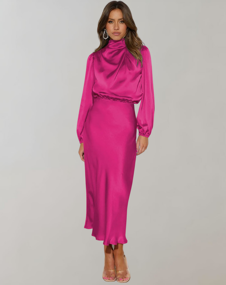 Long sleeve satin dress