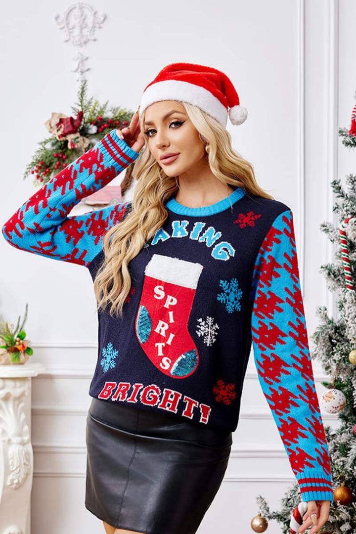 Mune | Casual Christmas Socks Embroidery Sweater
