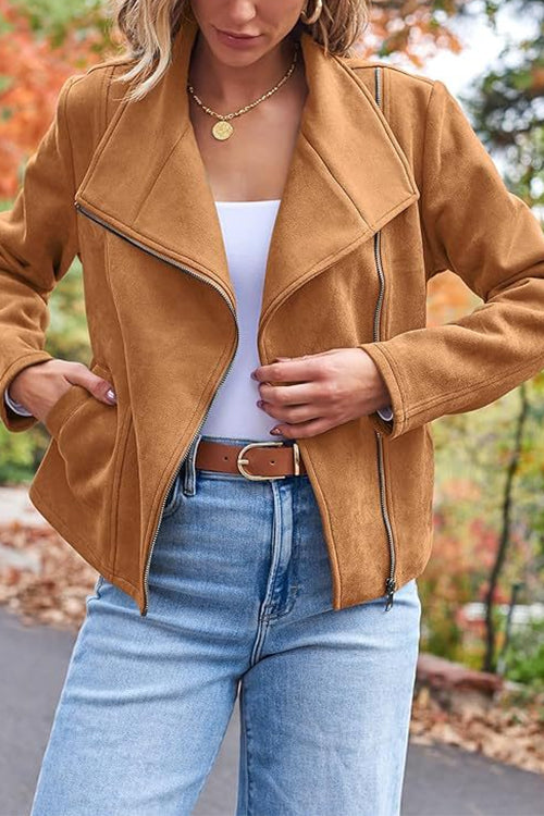 Mune | Up Pocketed Faux Suede Motorcycle Jacket (In 7 Colors)