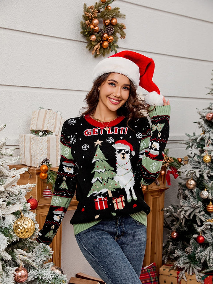 Mune | Round Neck Embroidered Knit Sweater – Alpaca & Christmas Tree