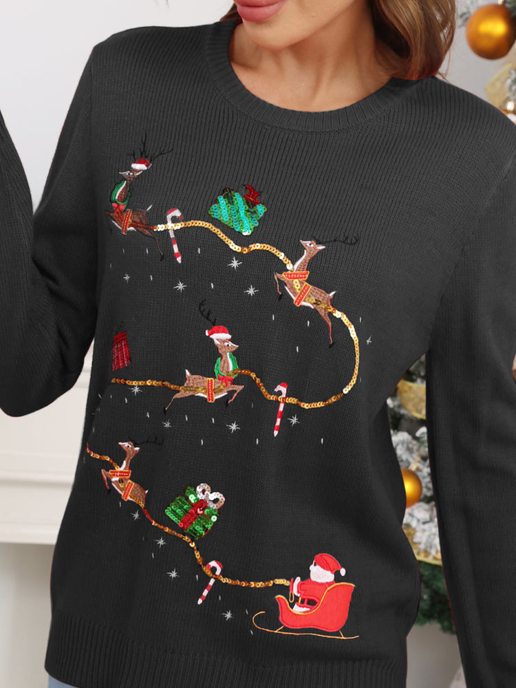 Mune | Christmas Cute Reindeer Embroidery Knit Sweater