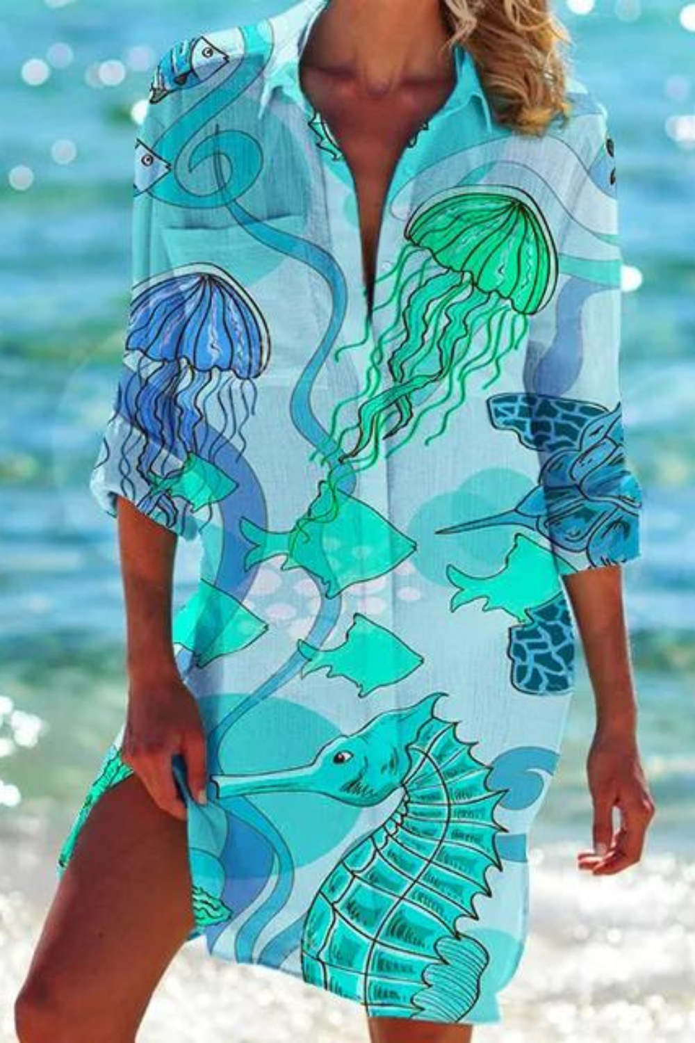 Mune | Long Beach Blouse with Marine Motif